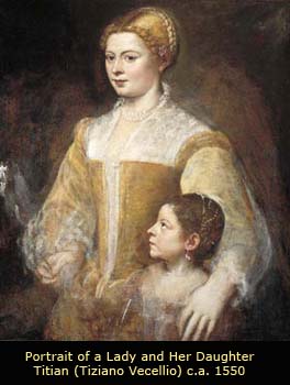 Portrait of a Lady with her daughter, ca. 1550-60 by Titian (Tiziano Vecellio)