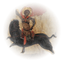 'Black George fighting dragon',
Bizantine style icon, 14th century, Pskow now in 
British Museum, London, UK.
To see the full size click the image.
The image will appear in the new window.
